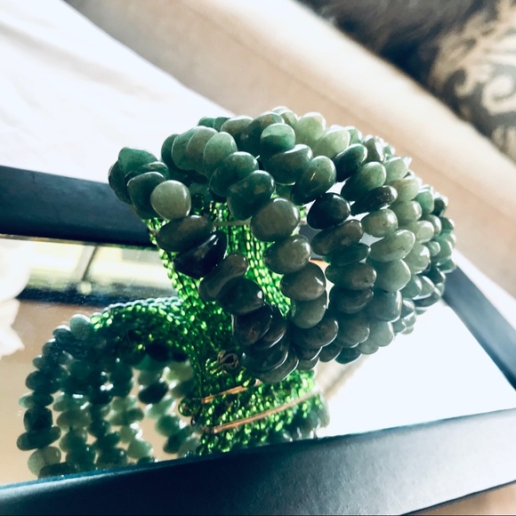 BoHo Handmade Beaded Chunky Bracelet - Green - Picture 6 of 8